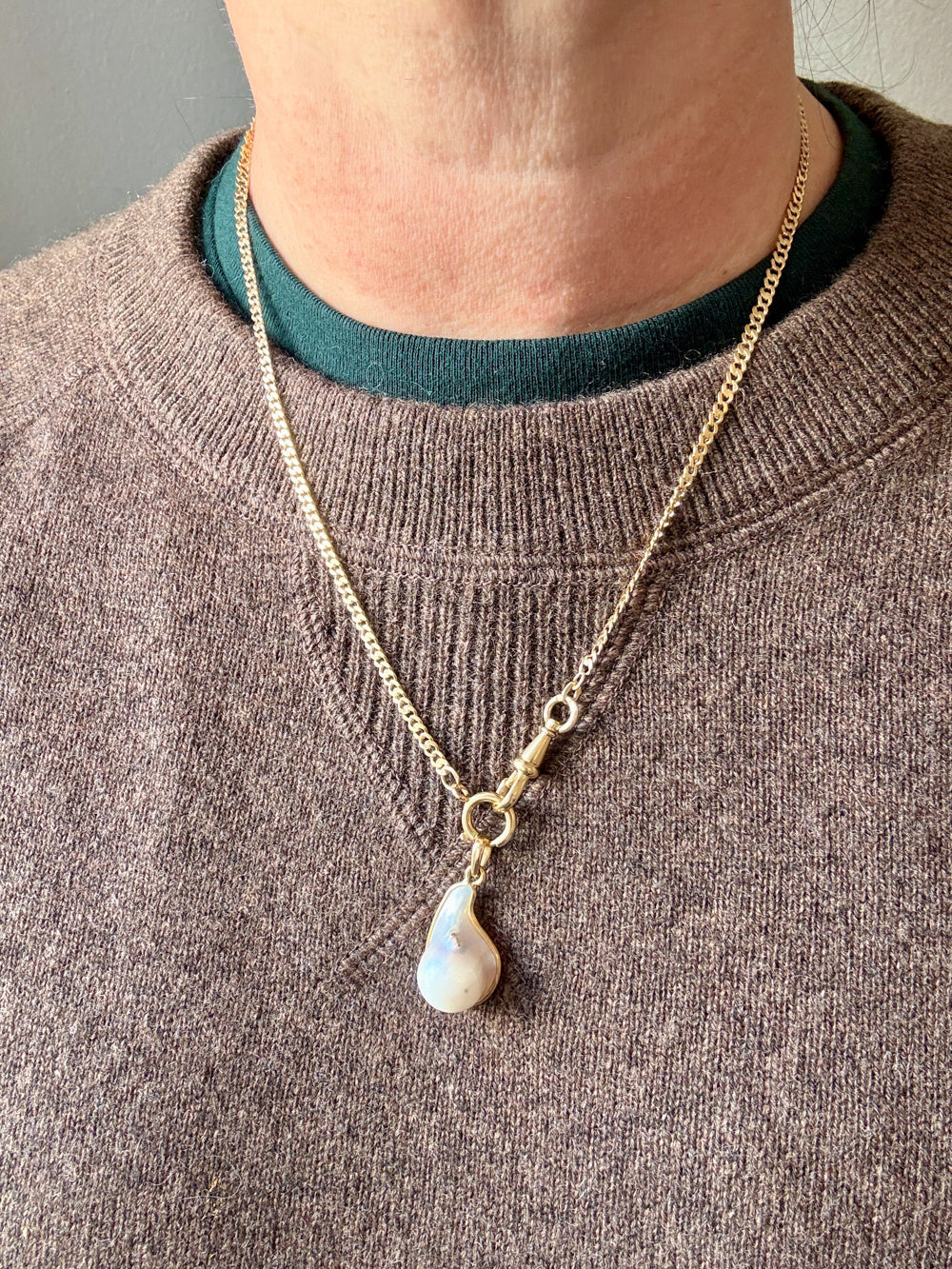 Early 1900s Pressed Curb Link Watch Chain Necklace in 18k gold - 19.4 inch length