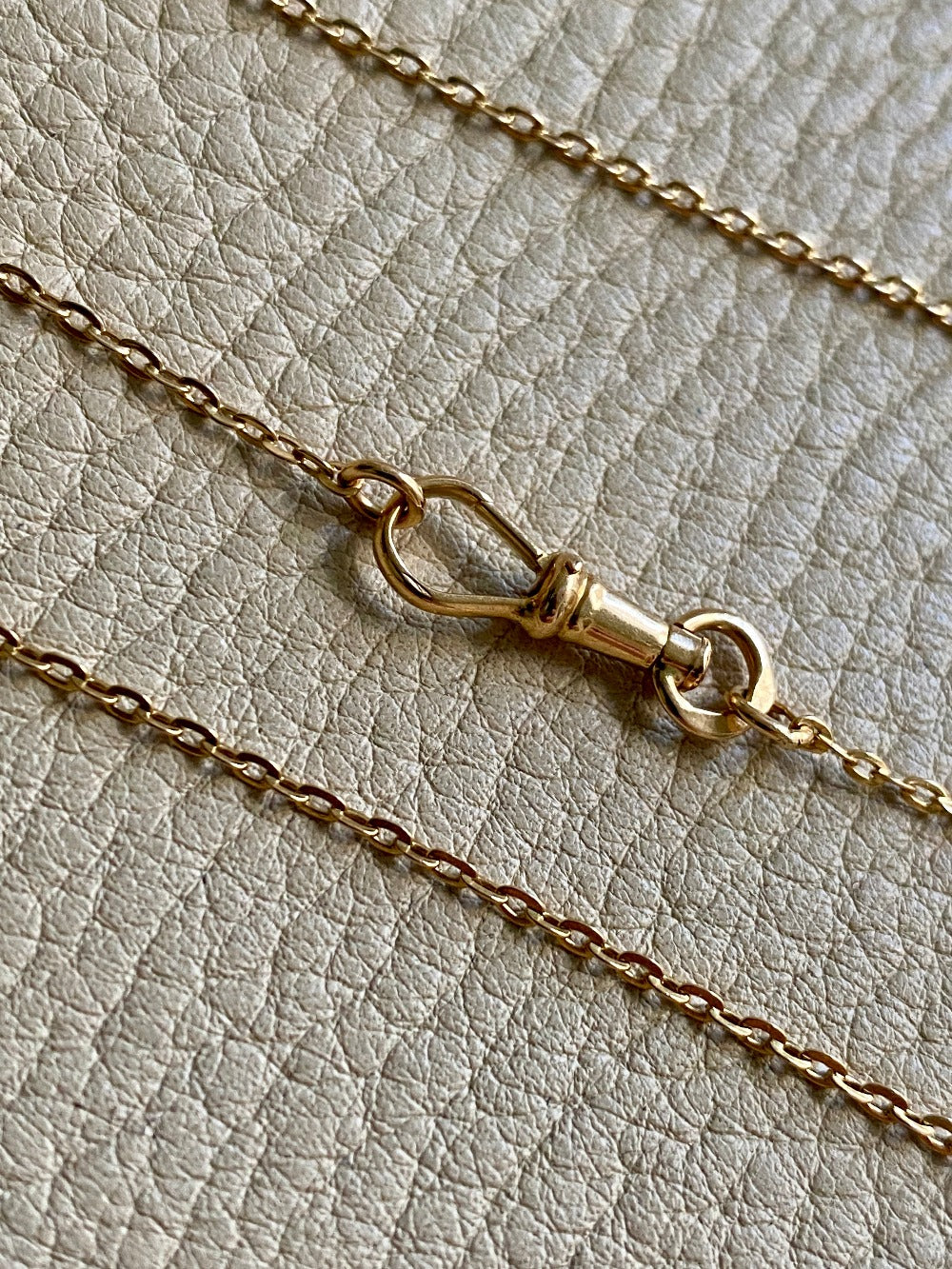 Antique cable link guard chain necklace in 18k gold - 58 inch length