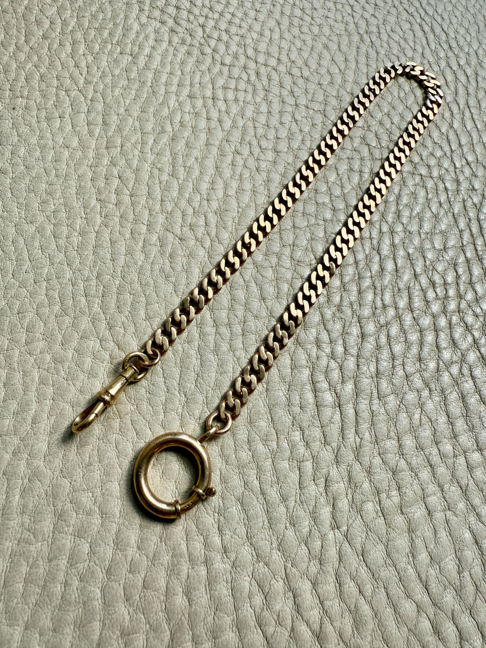 Antique 18k Gold Curb Link Watch Chain Necklace Extender with Large Bolt Clasp - 11 inch length