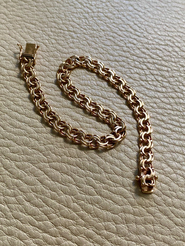 Vintage 1968 Double link solid 18k gold bracelet - 7.5 inch length