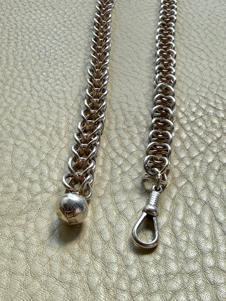 Danish Vintage Sterling Silver Open Foxtail Link Necklace with Dog Clip - 19 inch adjustable length