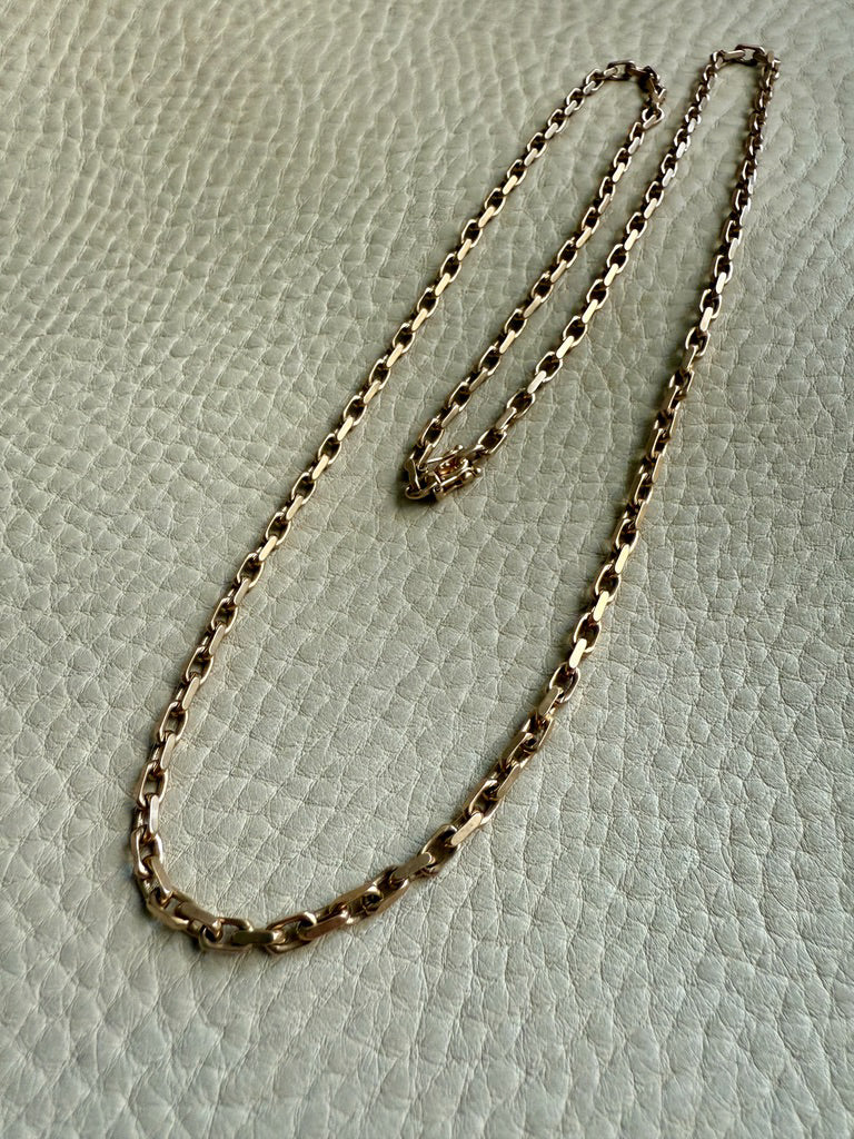 Longer Length 14k Gold Biker Link Necklace 3mm width - 22.2 inch length