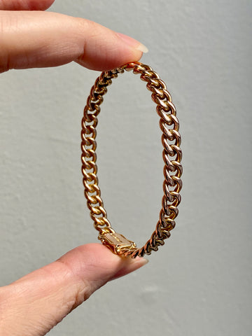 Vintage Rigid Curb Link Hinged Bangle Bracelet in Rosy 14k Gold - 6.75 inch interior