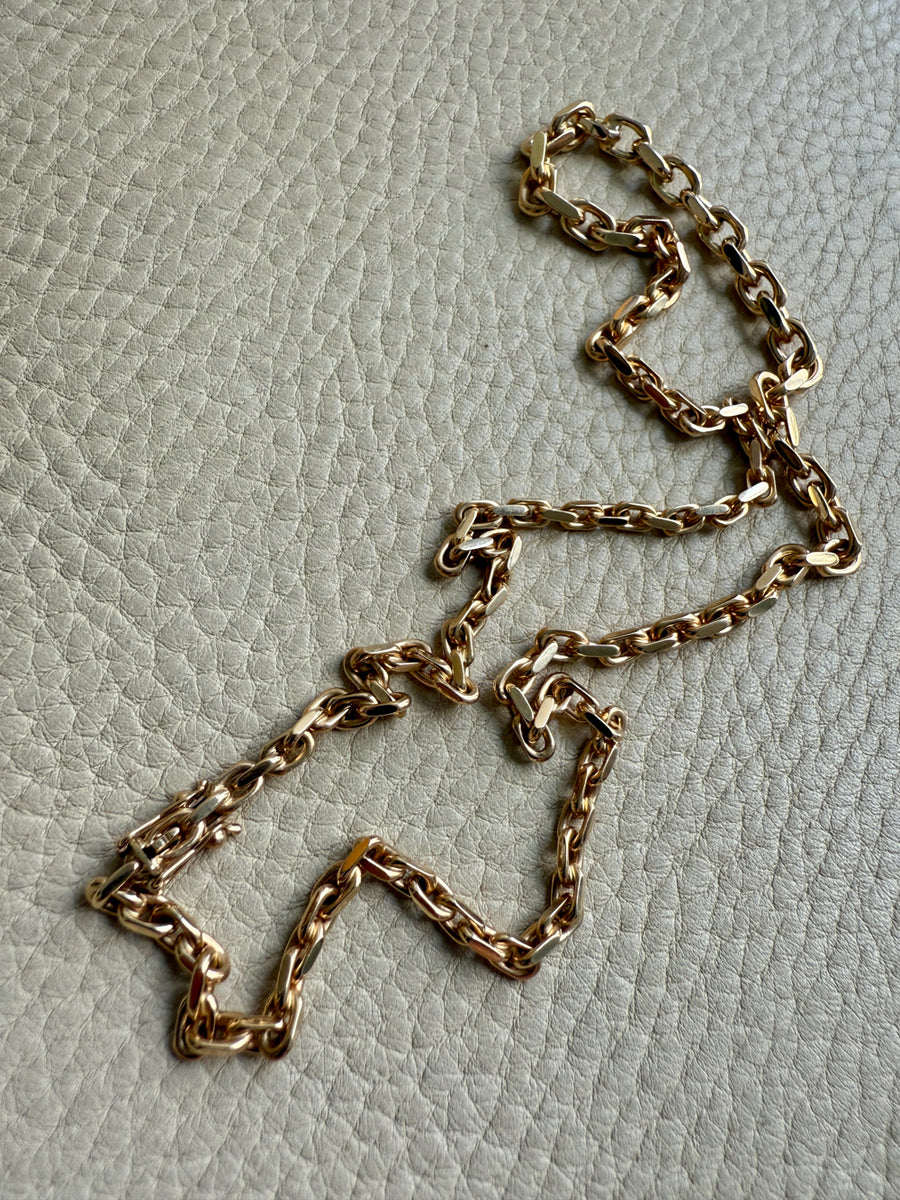 RARE Midcentury Era 14k gold Graduated Biker Link Necklace Signed Edvin Einar & C Larsen - 17.8 inch length
