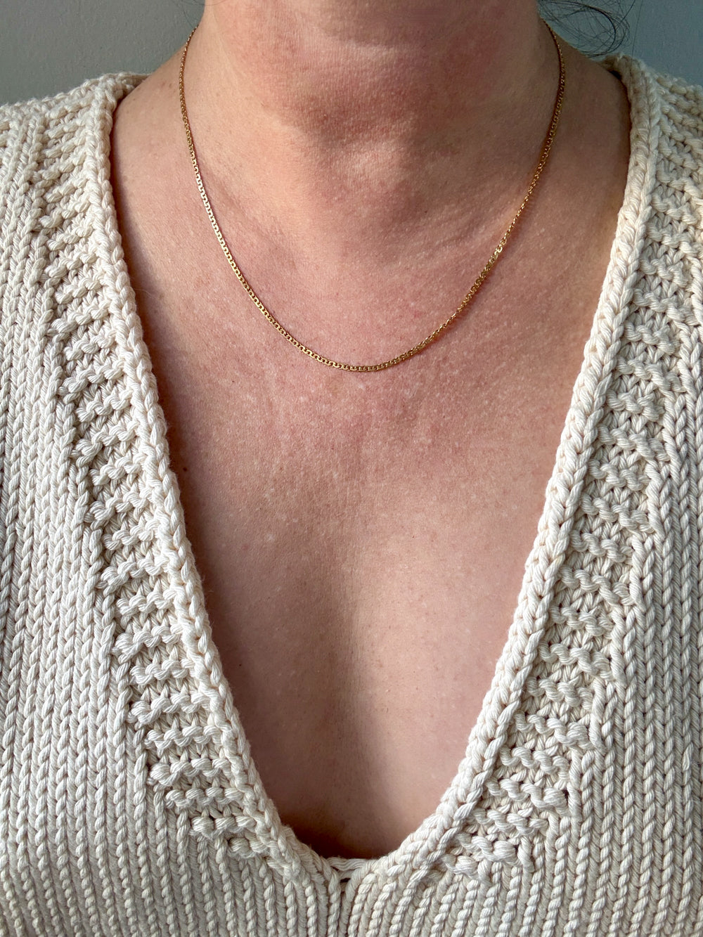 Skinny Vintage Swedish Virola Link Necklace 18k Gold – 19.7 Inch Length