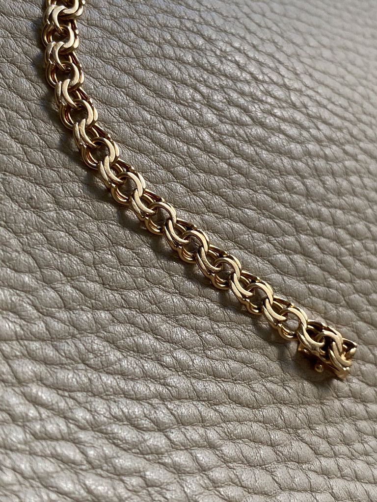 Vintage 1963 Double link solid 18k gold bracelet - 7.5 inch length
