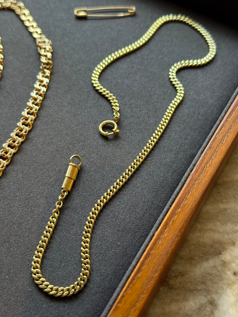 18k Gold Vintage Curb Link Watch Chain Necklace with Sheathed Fastener- 17.1 inch length