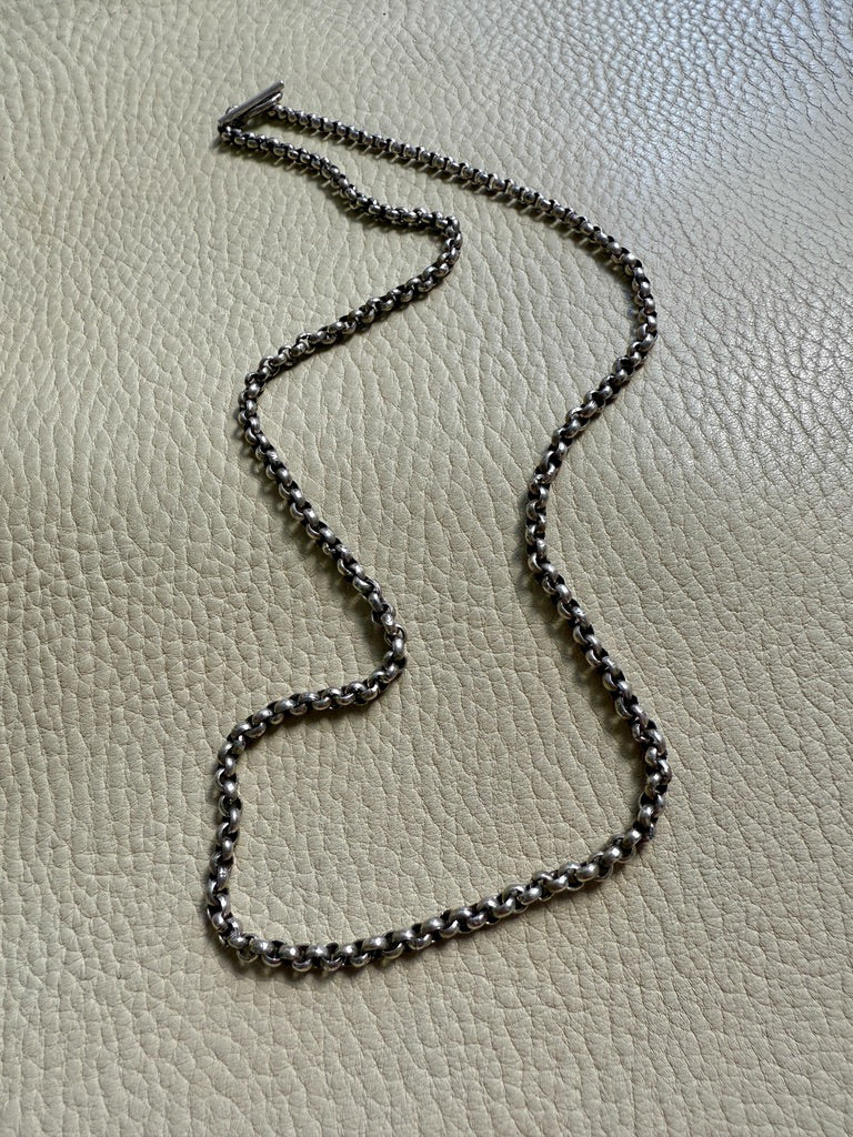 Lariat Style Antique Silver Rolo Link Necklace- 22.25 inch length