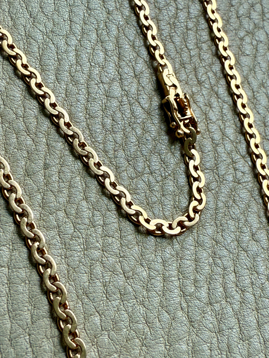 Long 18k Gold Vintage Virola Link Necklace - 21.8 inch length