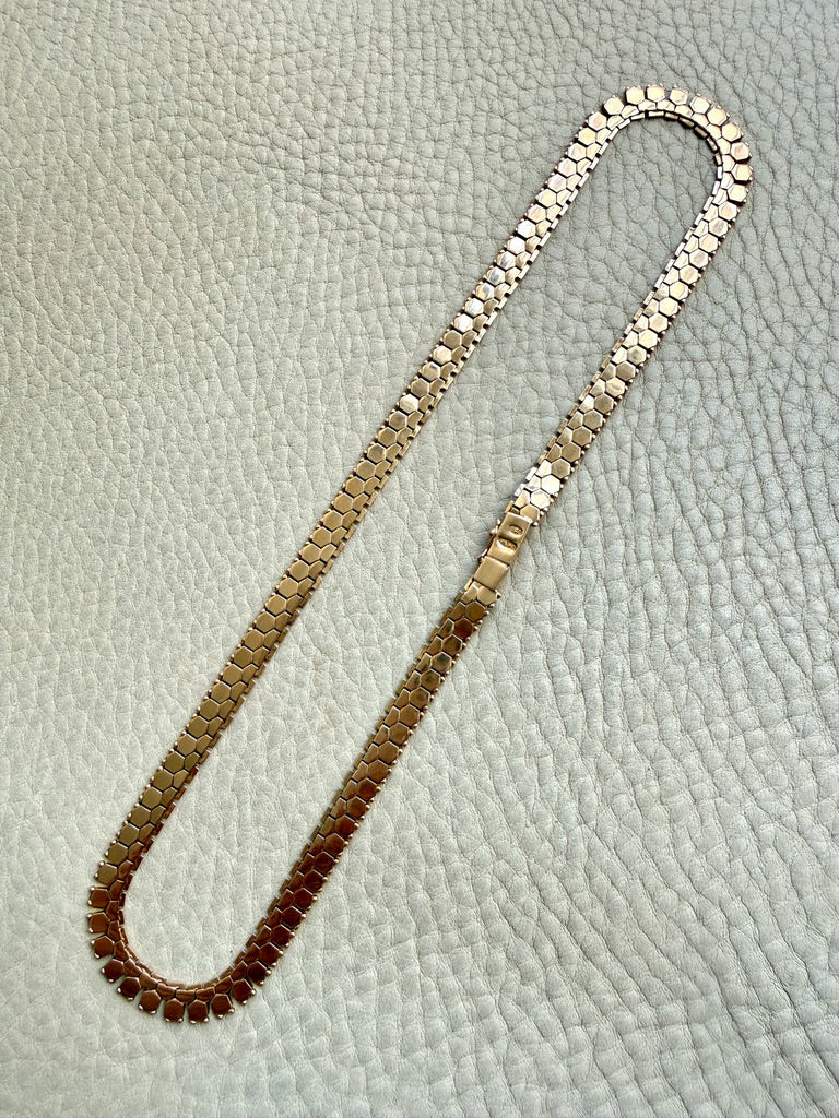 Vintage Italian Hexagon Mirror Link Chain Necklace 18k Gold – 16.75 Inch Length