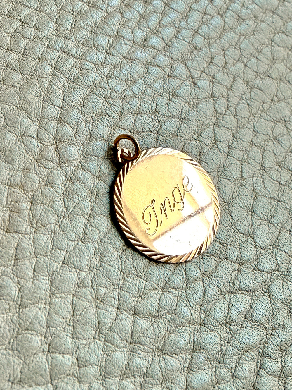 1937 "Inge" 18k Gold Engraved Round Medallion Pendant for Necklace - Scandinavian Vintage