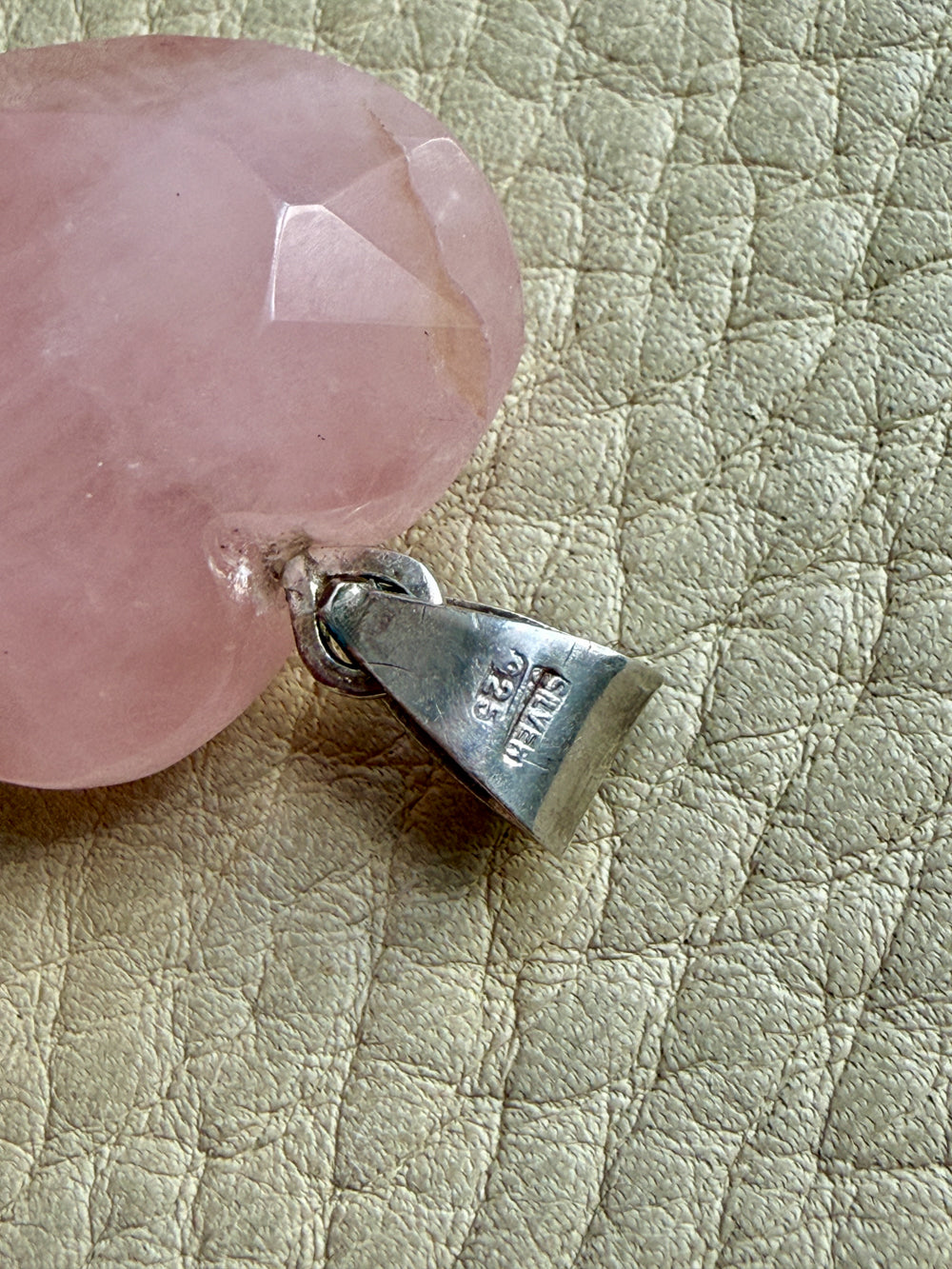 Rose Quartz Heart Pendant in Sterling Silver – 1.4 Inch Drop