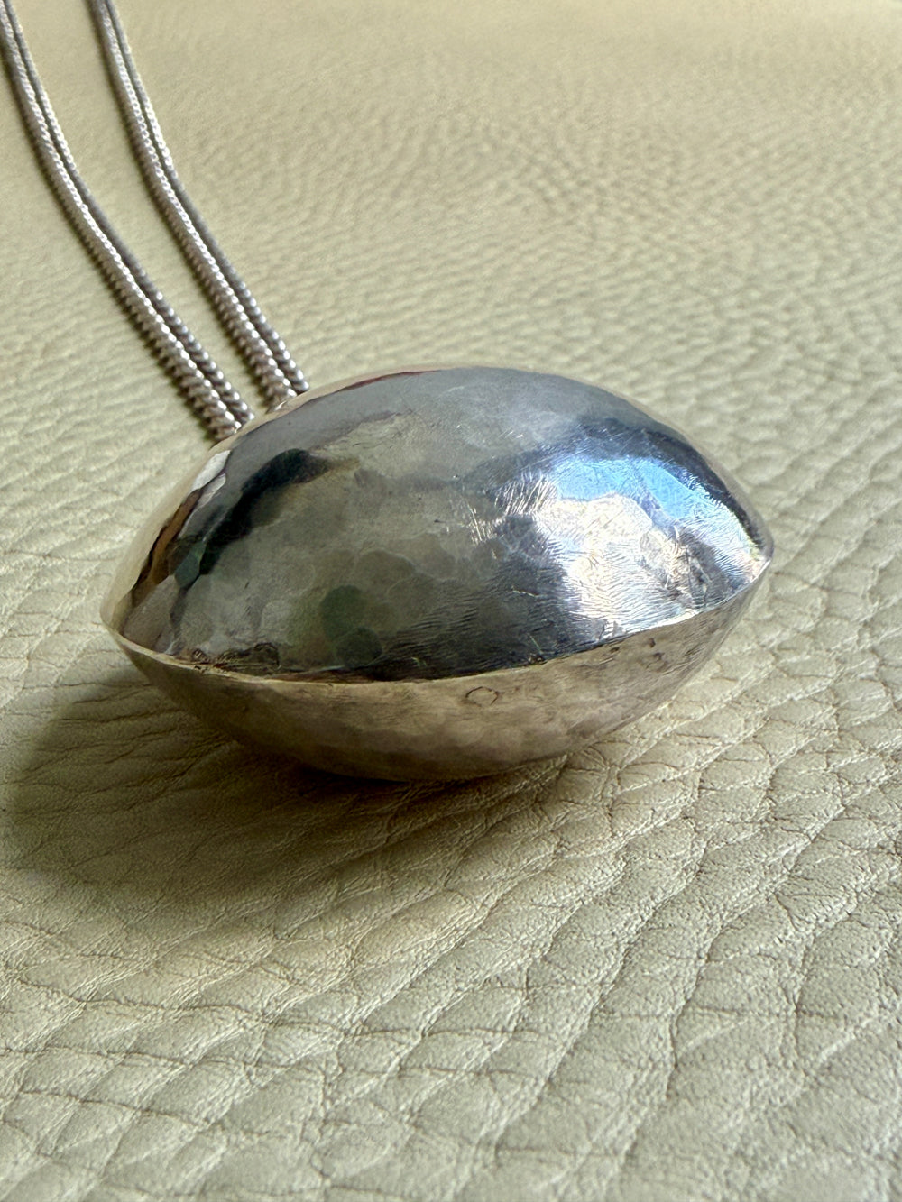 Vintage Silver Hammered Orb Pendant with Substantial Curb Chain - 23.8 inch length