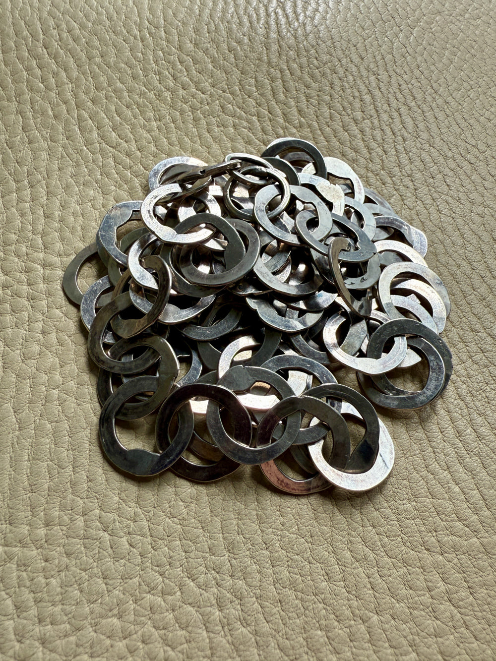 Silver Handmade Flat Circles Chain Necklace - 36 inch length