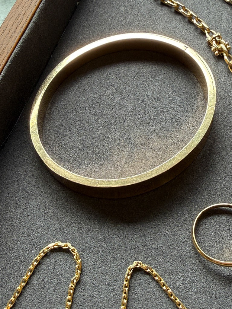 1960s era Vintage Danish 14k Gold Hinged Bangle Bracelet – 7 inch Interior Circumference
