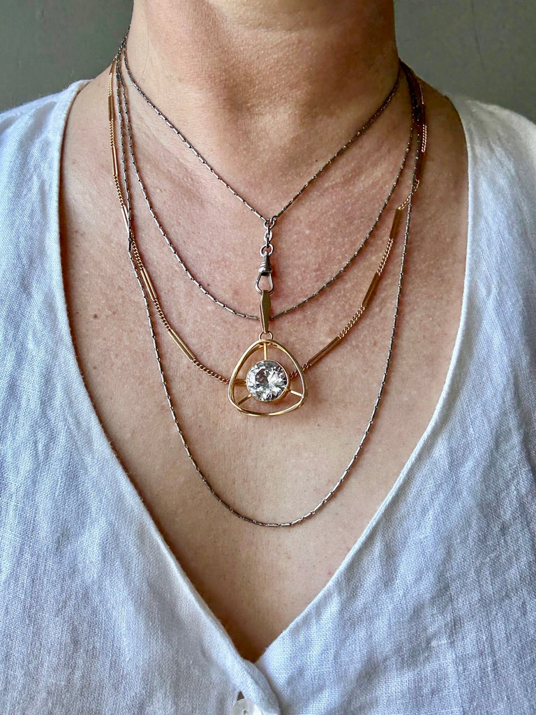 Early 1900s Antique PLATINUM Link Longuard Chain Necklace with Dog Clip - 31-62 inch length