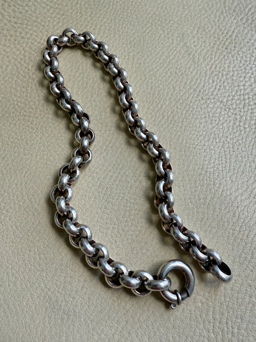 MEGA ROLO!! Heavy 228 gram Silver Rolo Link Necklace with Large Bolt Clasp - 17.5 inch length