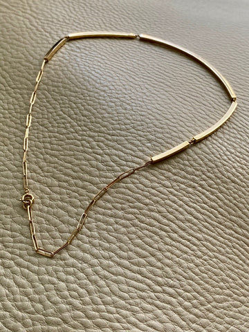 Geometric tubular handmade gold bar link necklace - 18k gold - Swedish 1960s era