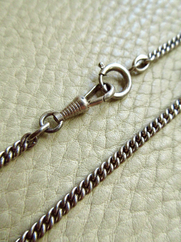 Vintage Scandinavian Silver Curb Link Watch Chain Necklace with Oversized Bolt Clasp pendant – 17.5 Inch Length