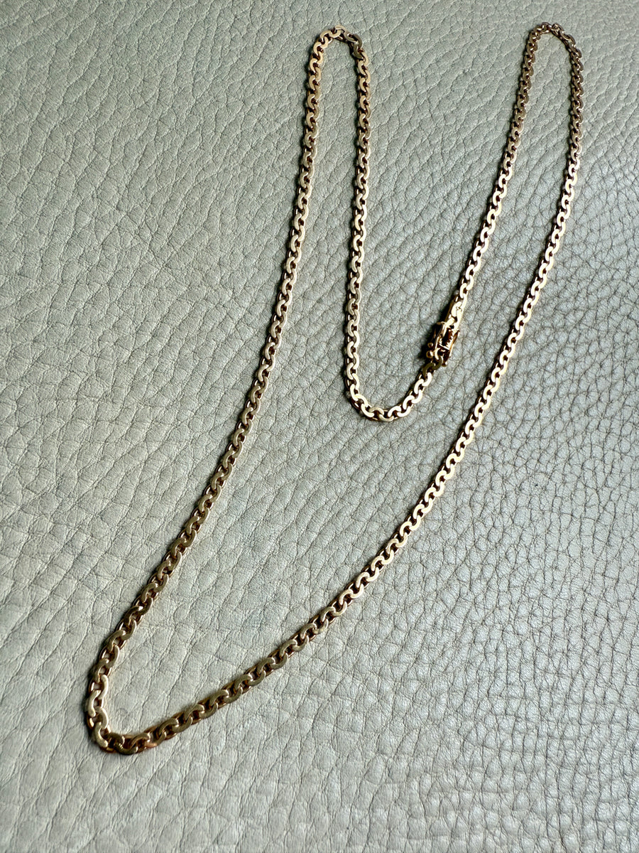 Long 18k Gold Vintage Virola Link Necklace - 21.8 inch length