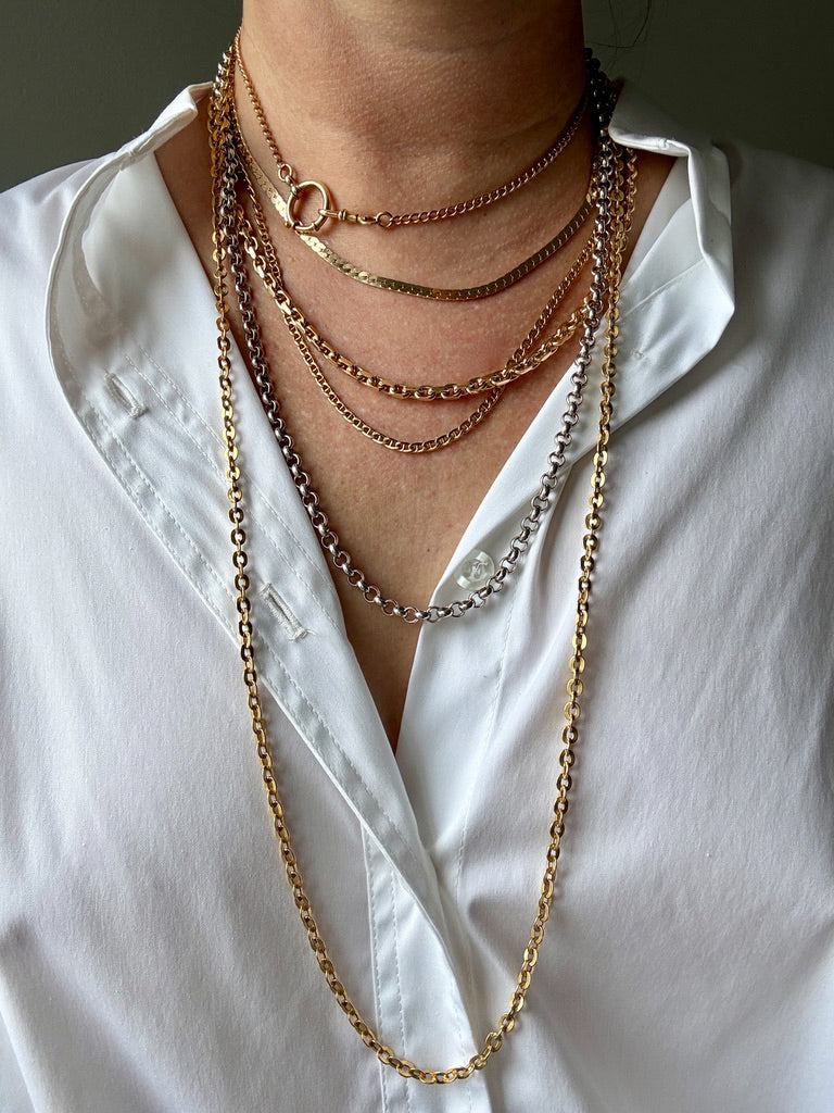1899 Antique Swedish 18k Gold Curb Link Watch Chain Necklace - 15.8 inch length