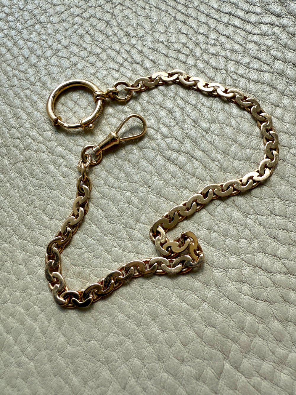 Dated 1930 18k Gold Virola Link Watch Chain Necklace Extender with Large Bolt Clasp - 10.25 inch length