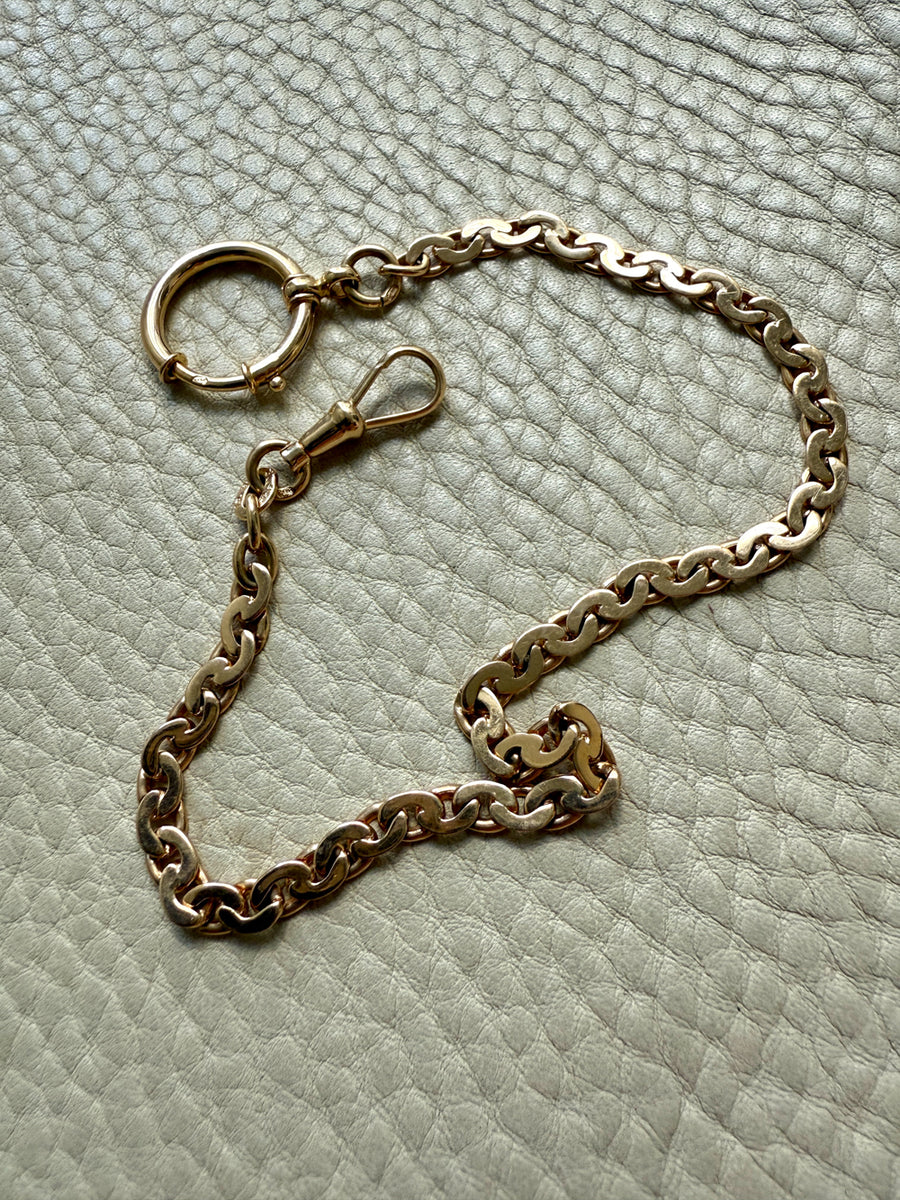 Dated 1930 18k Gold Virola Link Watch Chain Necklace Extender with Large Bolt Clasp - 10.25 inch length