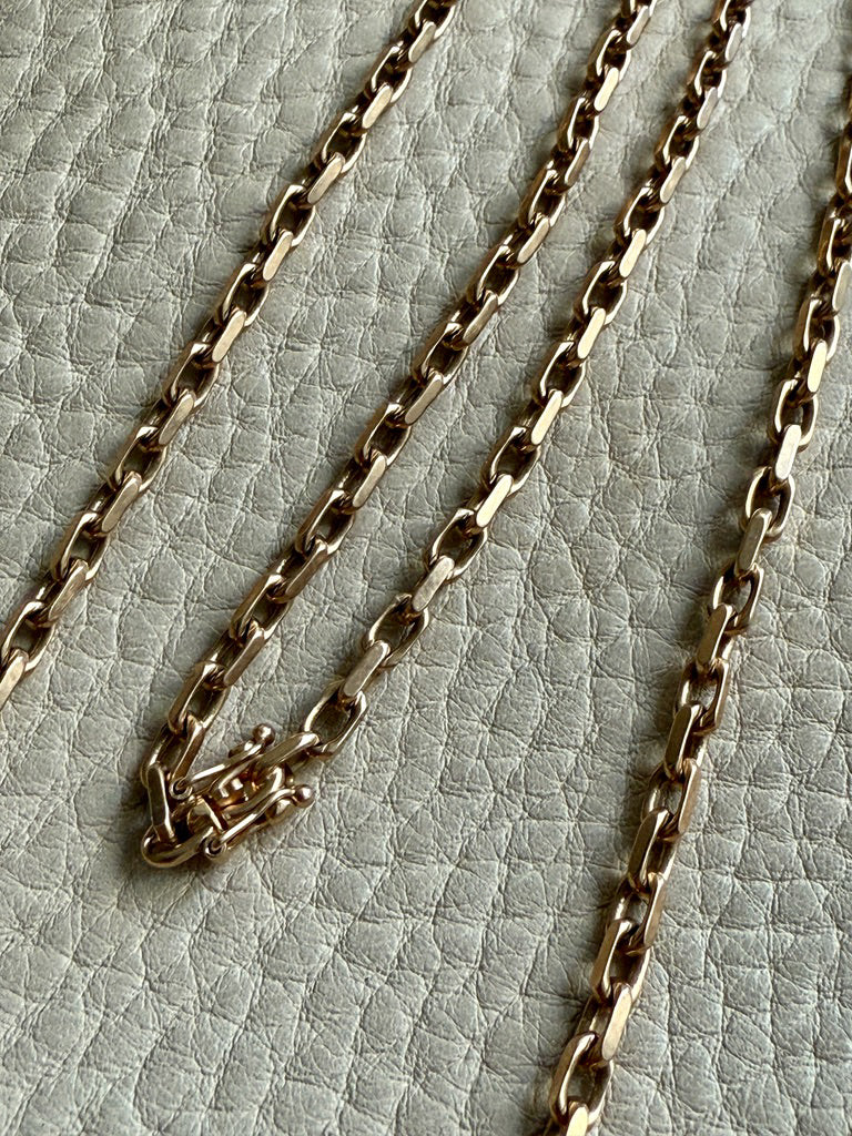 Longer Length 14k Gold Biker Link Necklace 3mm width - 22.2 inch length