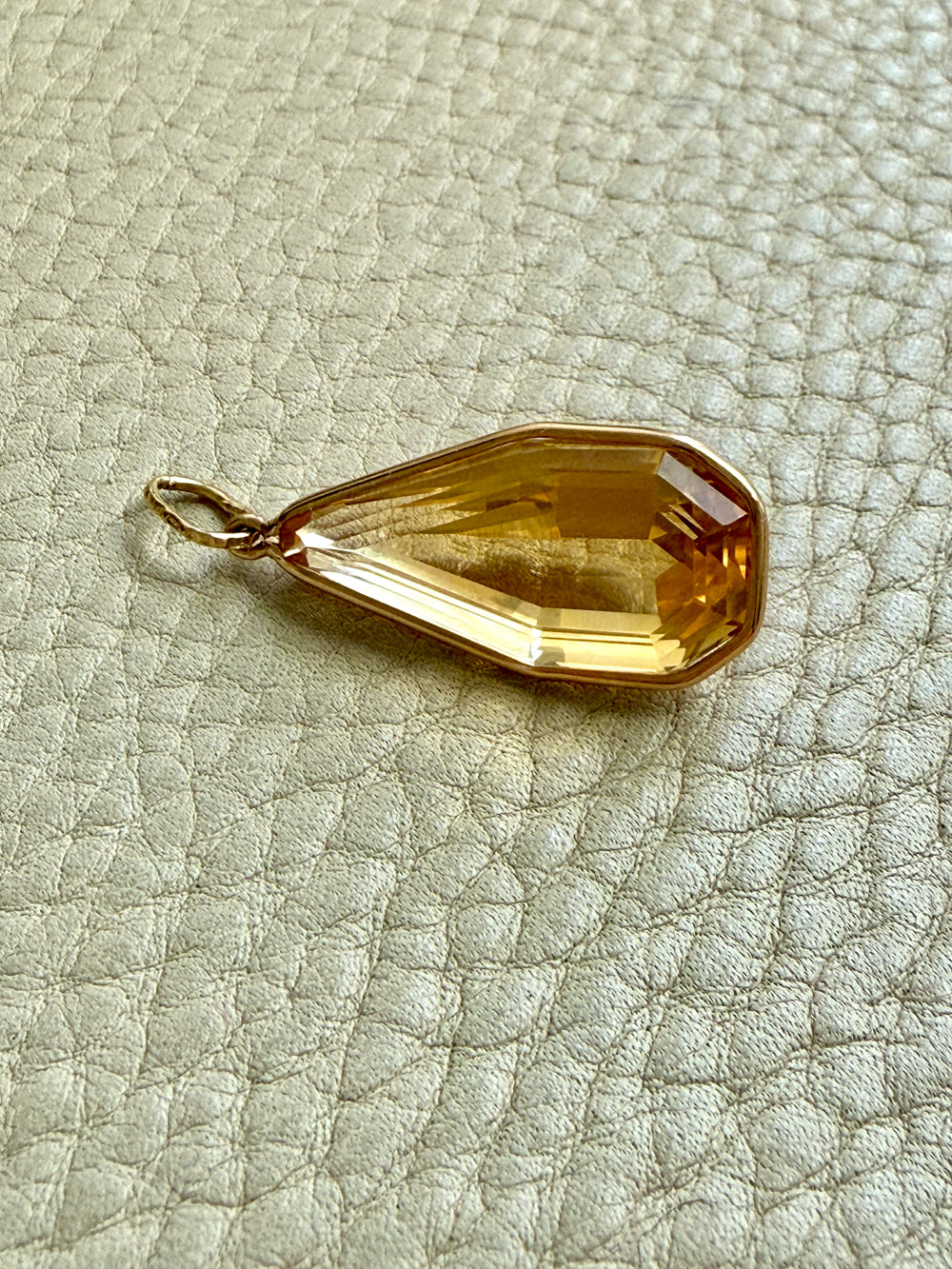 Midcentury Era 18k gold Large Droplet Faceted Citrine Pendant - 1.5 inch length