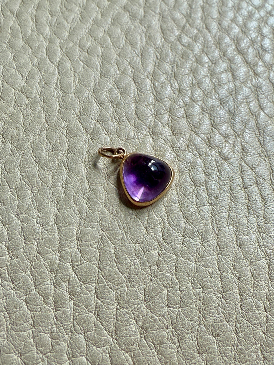 18k gold transparent purple amethyst stone puffy droplet pendant or charm