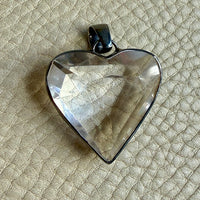 LARGE Crystal Quartz Heart Pendant in Oxidized Sterling Silver – 1.9 Inch length/drop