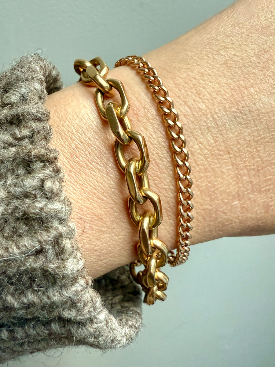 Circa 1900 Chubby Curb Link Bracelet in 18k rosy gold - 7 inch length
