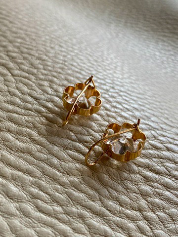 Special and sparkly!! - White topaz and 18k gold Modernist flower earrings - Vintage Scandinavian