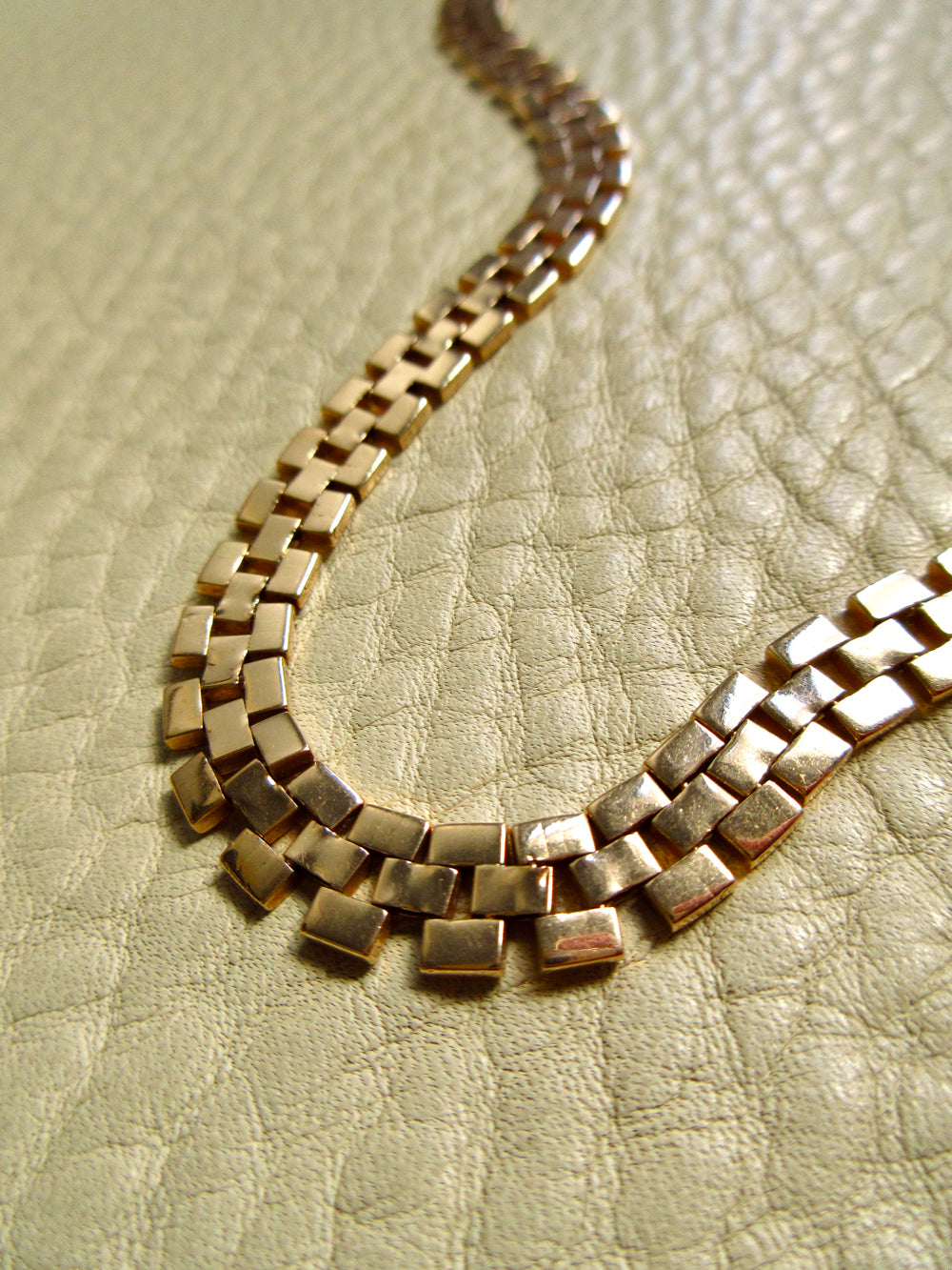 SILKY! Midcentury Italian Brick Link Necklace 18k Gold – 18.5 Inch Length