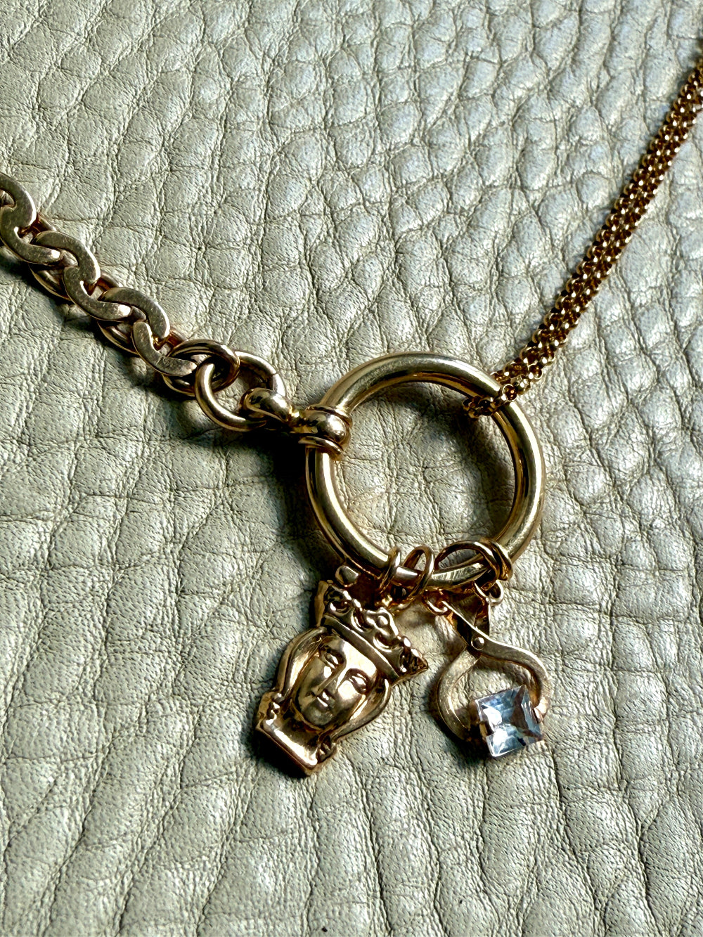 Dated 1930 18k Gold Virola Link Watch Chain Necklace Extender with Large Bolt Clasp - 10.25 inch length