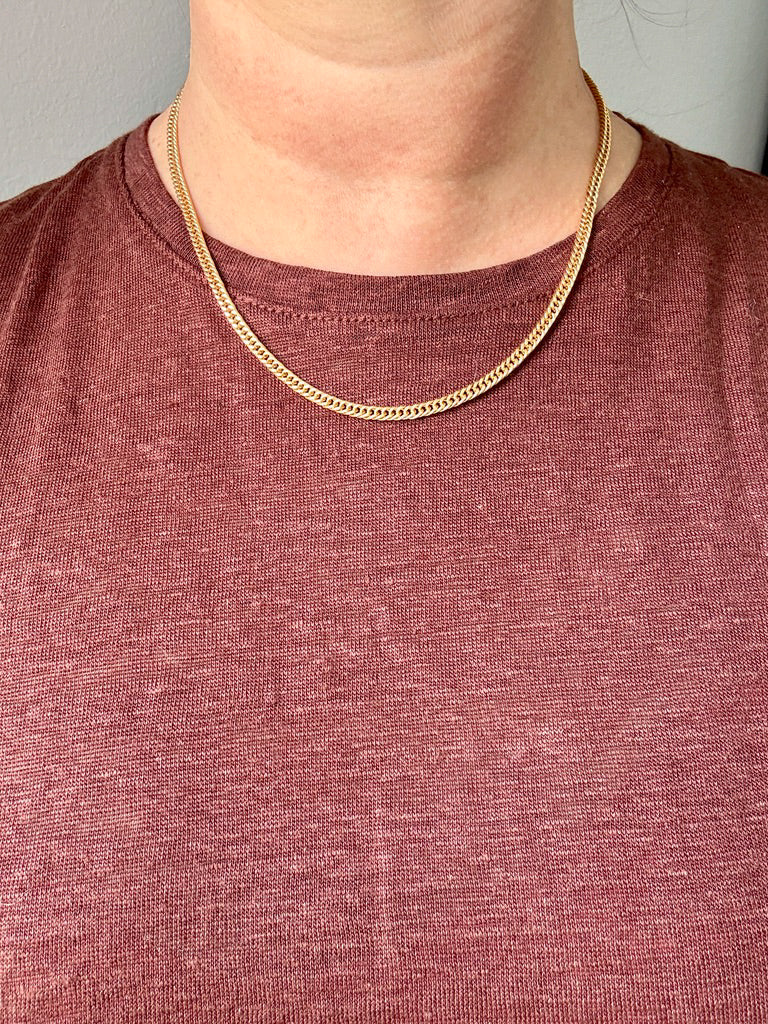 Signed Vintage Tight Curb Link Necklace 18k Gold – 18.5 Inch Length