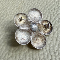 1950s Sterling Silver Filigree Flower Brooch - 1.8 inch diameter