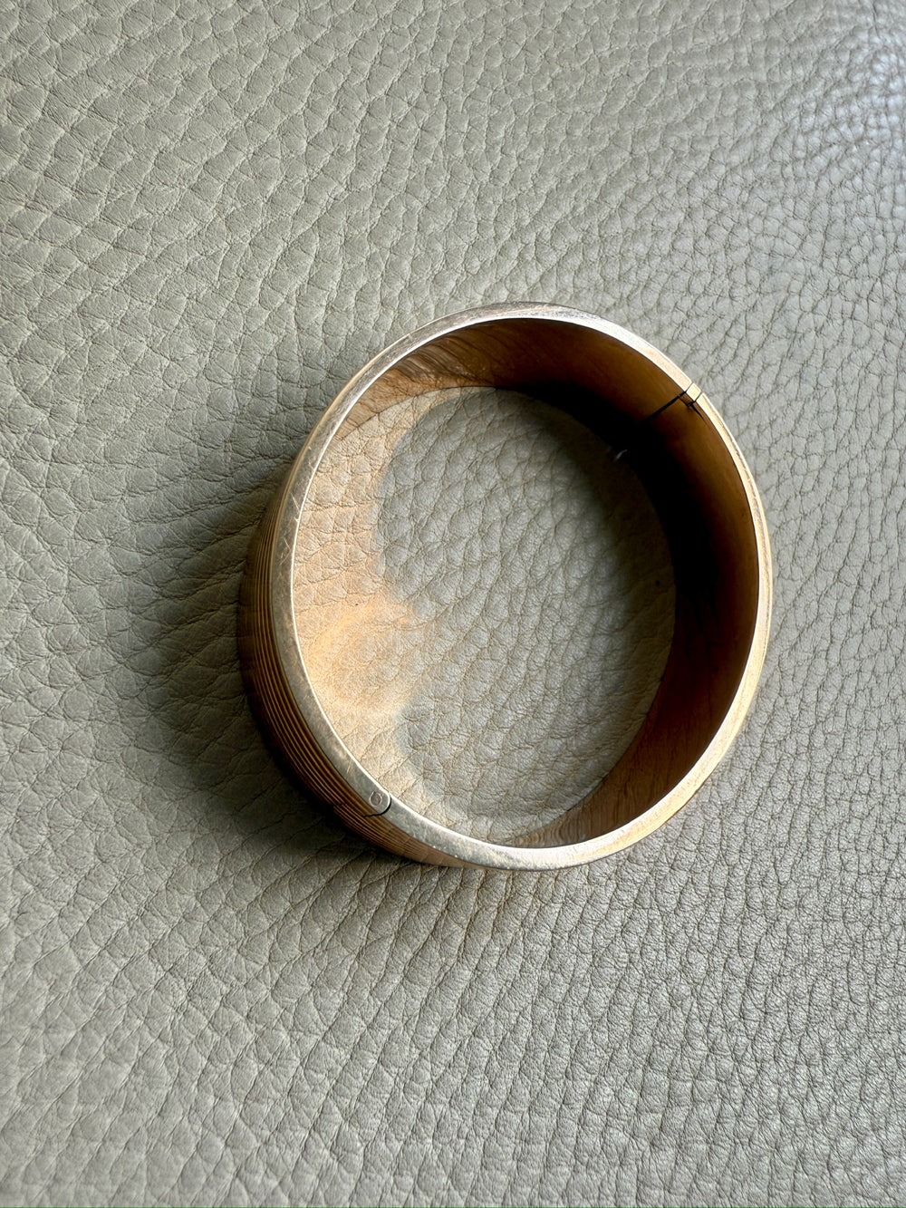 Unique! Architectural Wide 14k Gold Hinged Bangle with Linear Grooves - 6.9 inch oval interior circumference