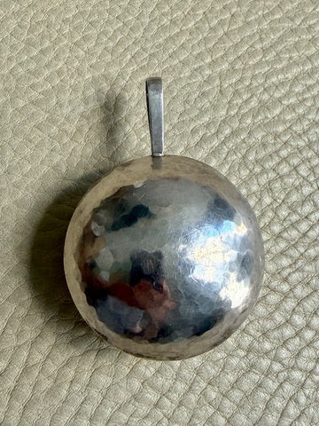 Vintage Silver Hammered Orb Pendant with Substantial Curb Chain - 23.8 inch length