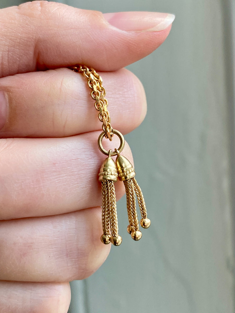 14k Gold Victorian era Linked Pair of Chain Tassels charm or pendant