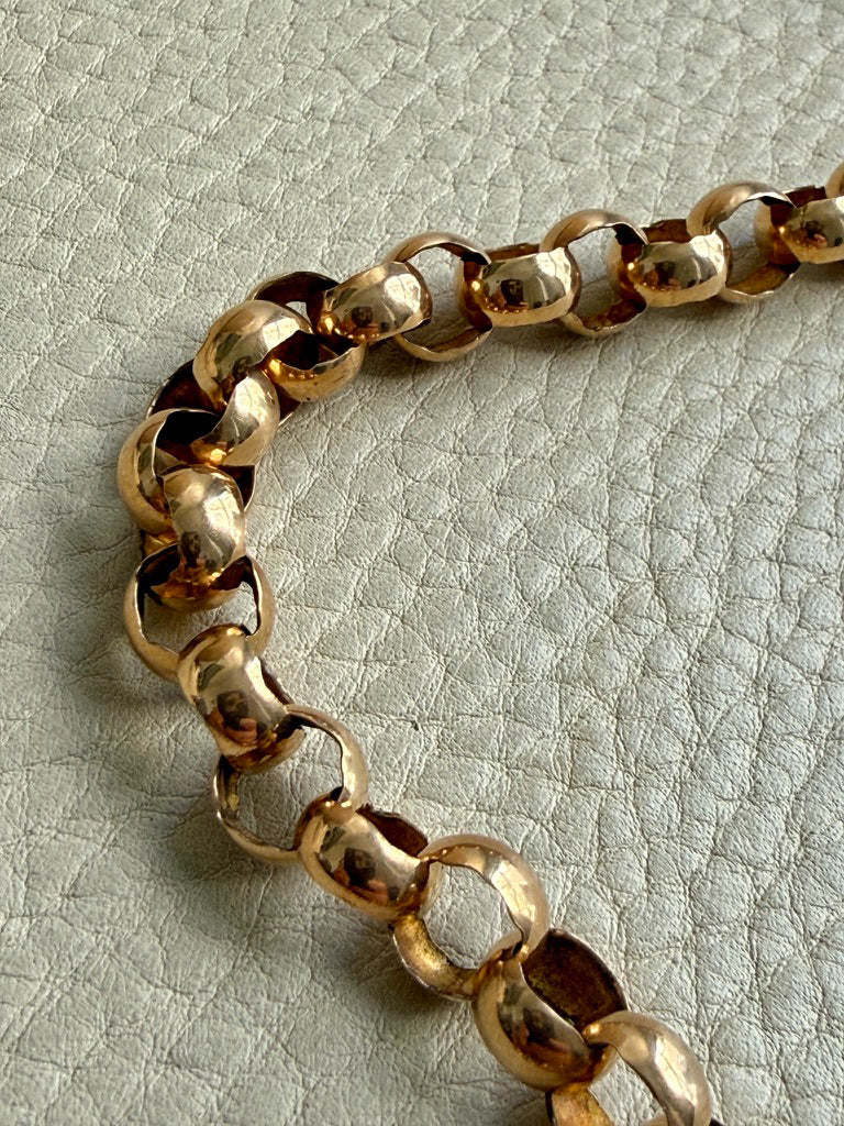 1903 Swedish Antique 18k Gold Chubby Rolo Chain Necklace with Bolt Clasp – 11.25 inches