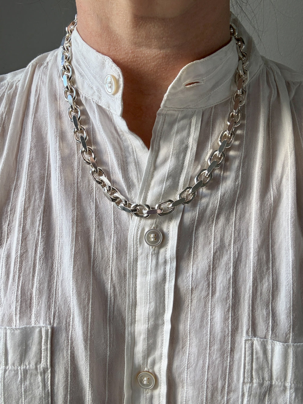 CHUNKY Vintage Sterling Silver Biker Chain Necklace - 19.5 inch length