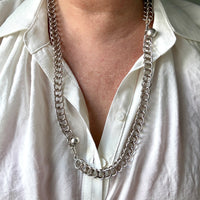 Danish Vintage Sterling Silver Open Foxtail Link Bracelet with Dog Clip - 9 inch adjustable length