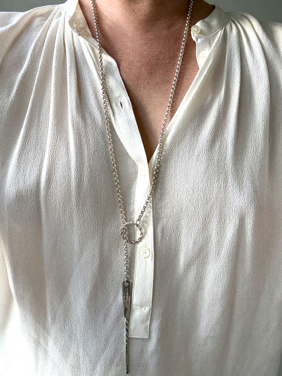 Lariat Style Vintage Rolo Link Necklace in Sterling Silver - 32.7 inch length