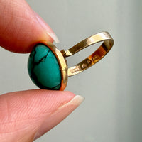1966 Vintage Swedish 18k Gold Turquoise Cabochon Ring – Size 8