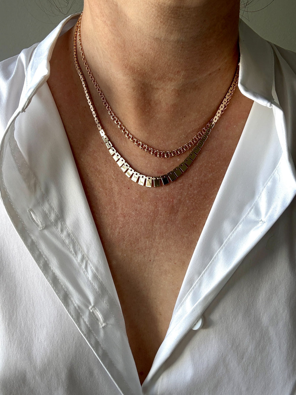 Shimmering Vintage 14k Gold Cleopatra Link Necklace - 17.8 inch length