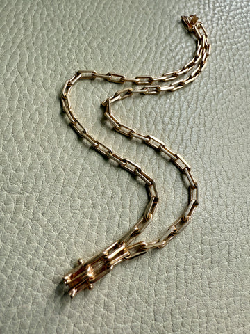 1977 Double Biker Chain Bracelet with Elongated Links - Vintage 18k Gold - 7.4 inch length