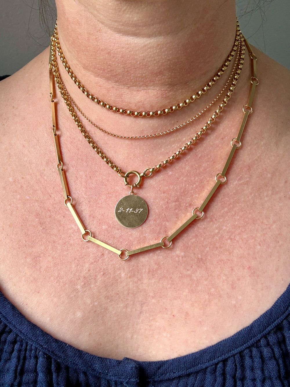 1937 "Inge" 18k Gold Engraved Round Medallion Pendant for Necklace - Scandinavian Vintage