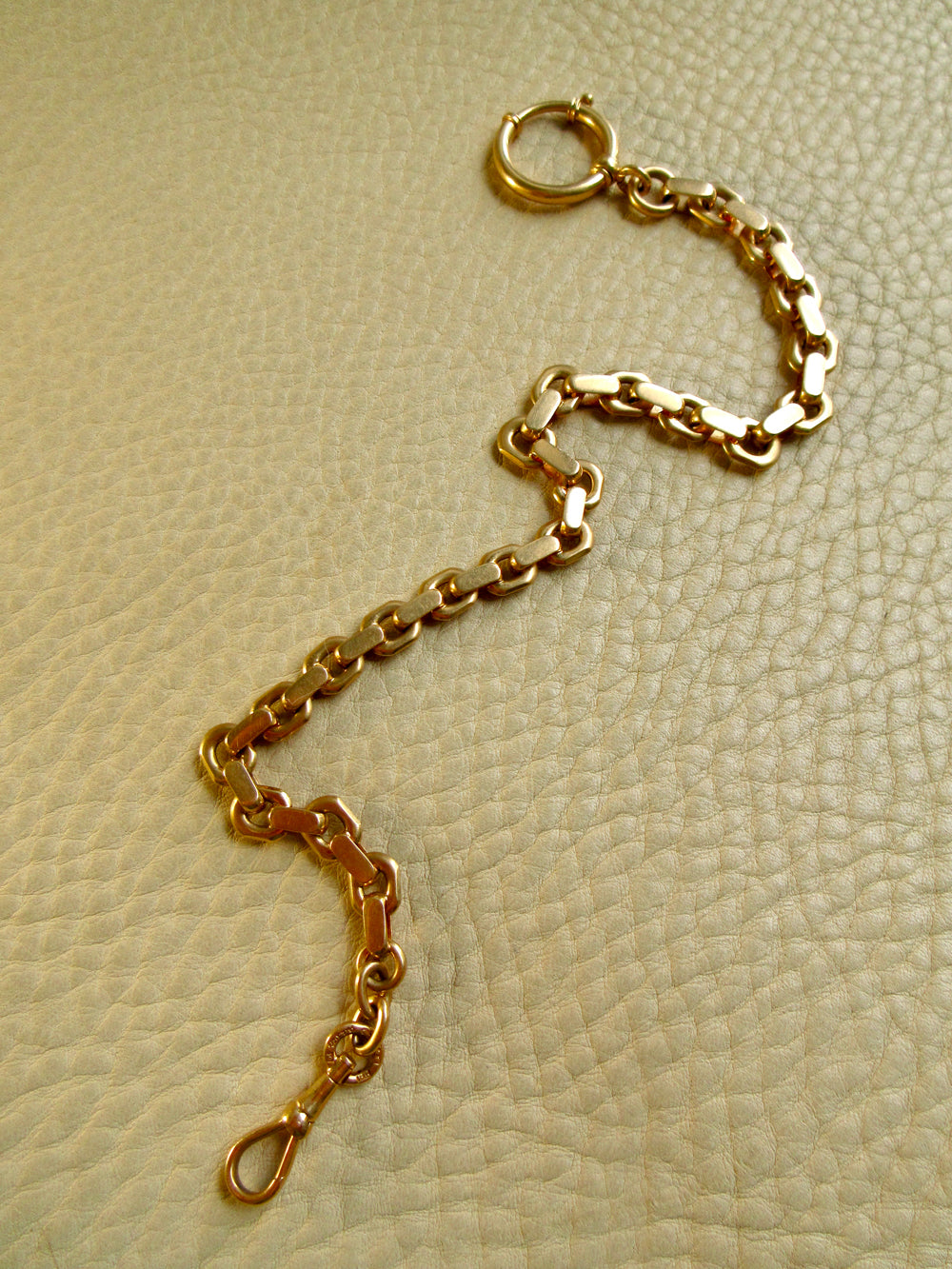 1930s Swedish Vintage 18k Gold Chunky Wide Watch Chain Bracelet or Necklace Extender with Bolt Clasp