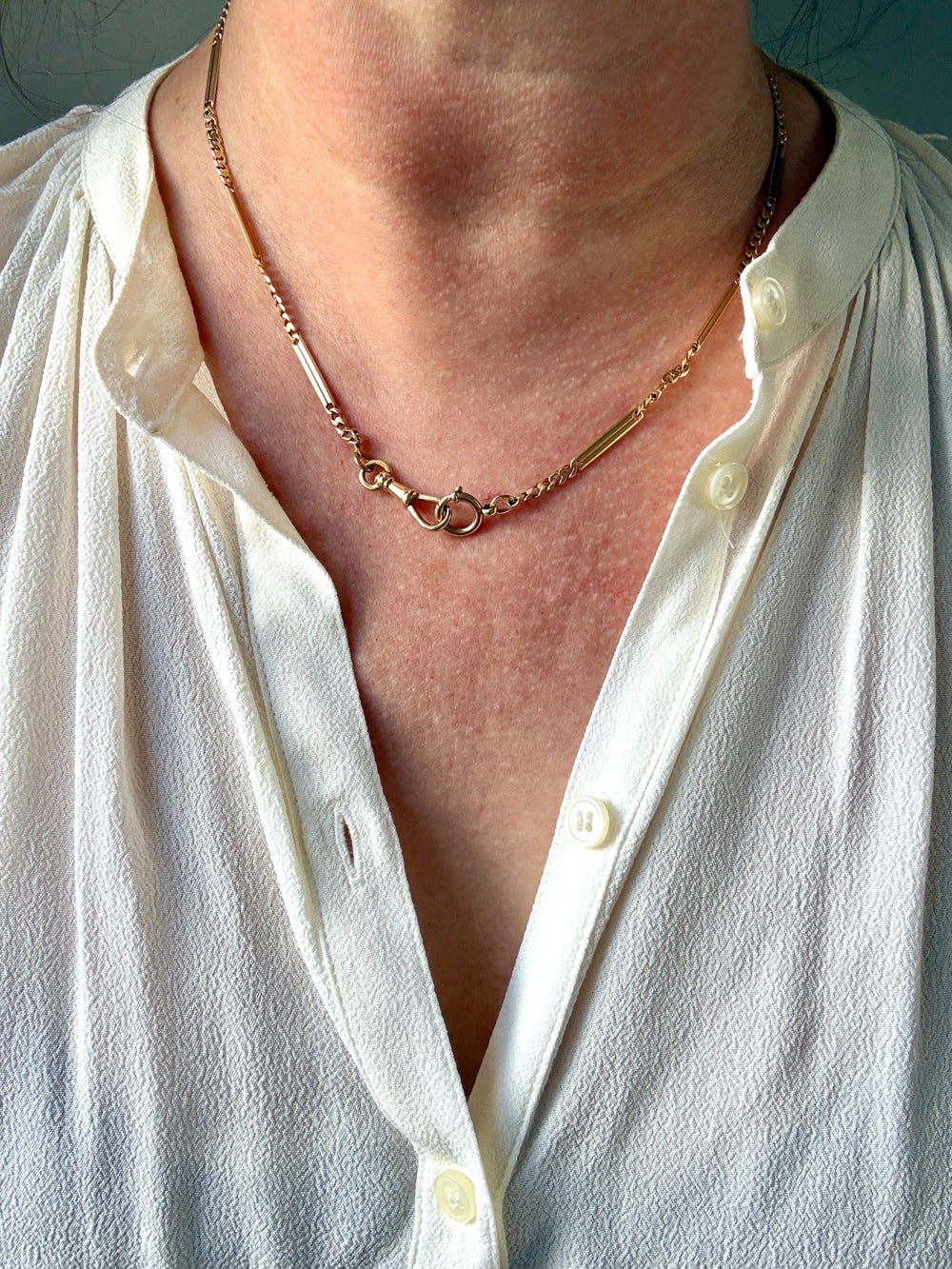 Antique Scandinavian 18k Gold Curb & Bar Link Watch Chain Necklace – 18.25 Inch Length